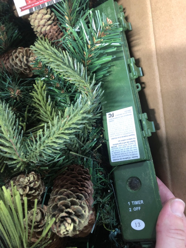 Photo 3 of (READ NOTES) National Tree Company Pre-Lit Artificial Christmas Garland, Green, Carolina Pine, White Lights, Decorated with Pine Cones, Battery Operated, Christmas Collection, 9 Feet Battery Operated Tree