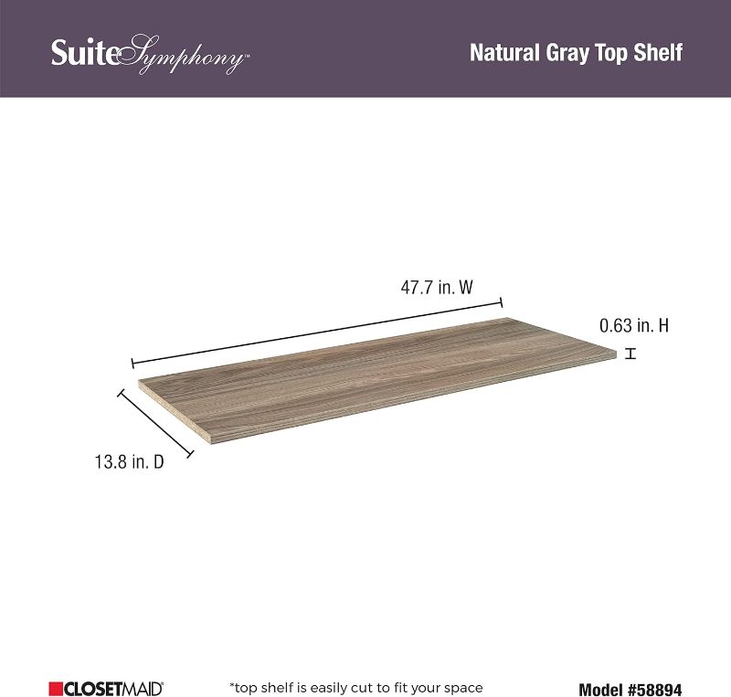 Photo 4 of (READ NOTES) ClosetMaid SuiteSymphony Wood Top Add On Accessory, Closet Shelf, 48 in. Wide, Natural Gray