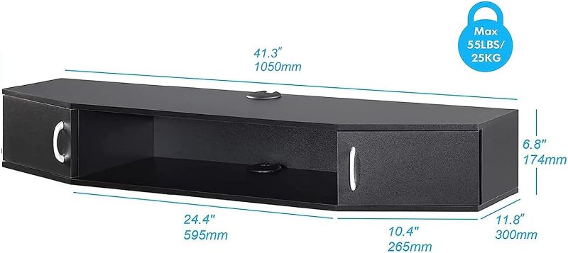 Photo 3 of (READ NOTES) FITUEYES Floating TV Stand Wall Mounted TV Shelf with Door Wood Media Console Entertainment Center Under TV Floating Cabinet Desk Storage Hutch for Home and Office Black 42 inch Black