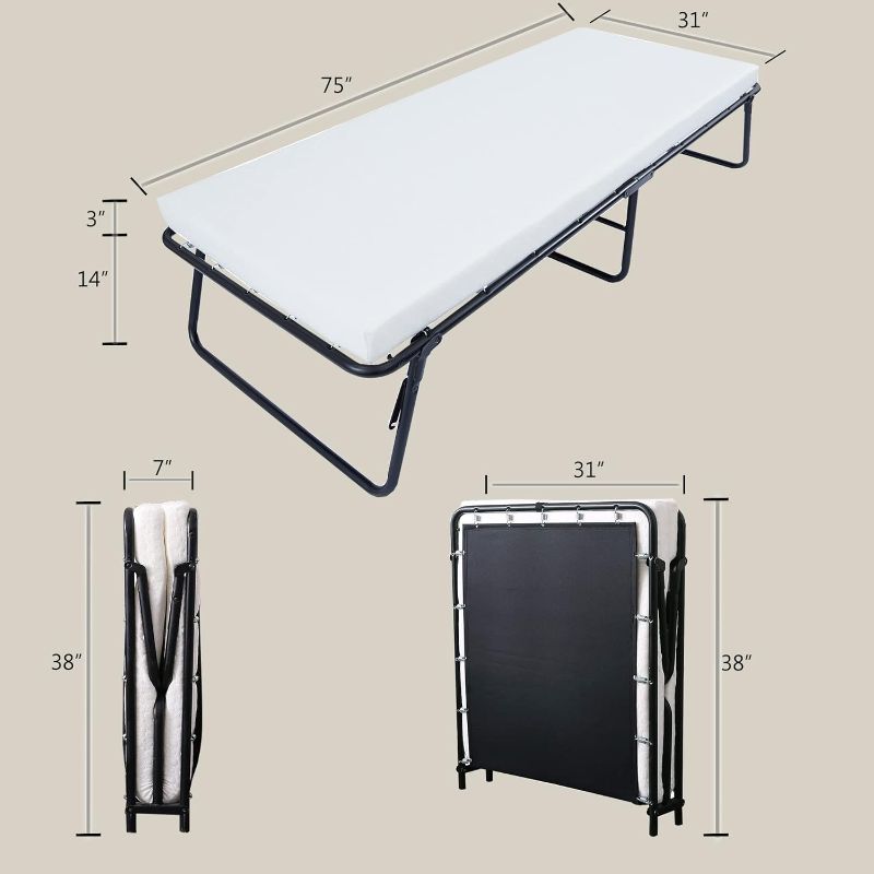 Photo 3 of (READ NOTES) Leisuit Rollaway Guest Bed Cot Fold Out Bed - Portable Folding Bed Frame with Thick Memory Foam Mattress and a Dedicated dust Cover Bundle