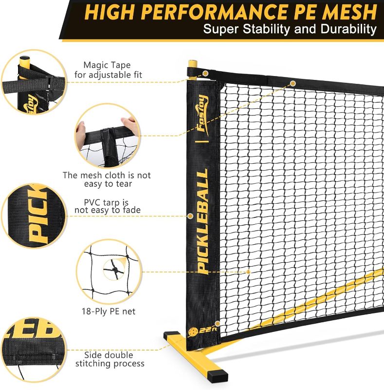 Photo 3 of (READ NOTES) Fostoy Pickleball Set with Net, 22 FT Pickleball Net Regulation Full Size, Portable Pickle Ball Game Net System for Driveway Backyards, with Weather Resistant Metal Frame, Strong PE Net, Carrying Bag Pickleball Net System