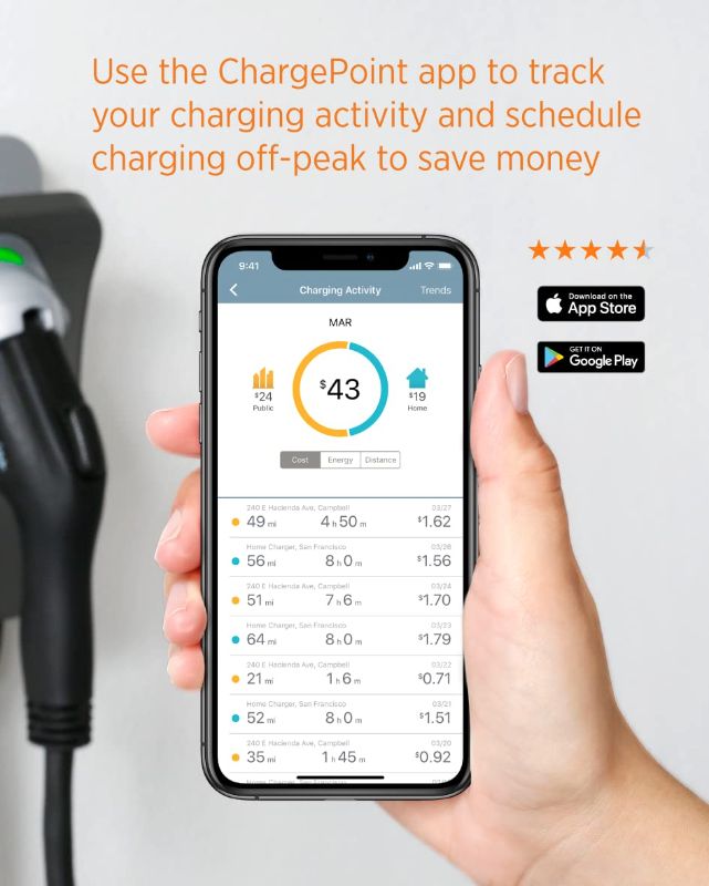 Photo 4 of (READ NOTES) ChargePoint Home Flex Electric Vehicle (EV) Charger, 16 to 50 Amp, 240V, Level 2 WiFi Enabled EVSE, UL Listed, ENERGY STAR, NEMA 14-50 Plug or Hardwired, Indoor / Outdoor, 23-foot cable , Black