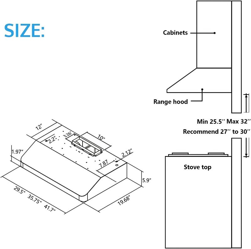 Photo 5 of (READ NOTES) IKTCH 30 Inch Under Cabinet Range Hood with 900-CFM, 4 Speed Gesture Sensing&Touch Control Panel, Stainless Steel Kitchen Vent with 2 Pcs Baffle Filters(IKC01-30) 30''