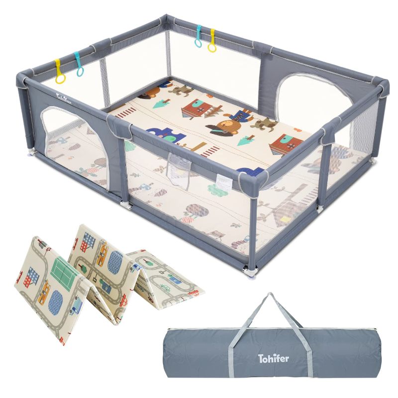Photo 1 of (READ NOTES) Baby Playpen with Mat, Large Baby Play Yard for Toddler, BPA-Free, Non-Toxic, Safe No Gaps Playards for Babies, Indoor & Outdoor Extra Large Kids Activity Center 79"x59"x26.5" with 0.4" Playmat
