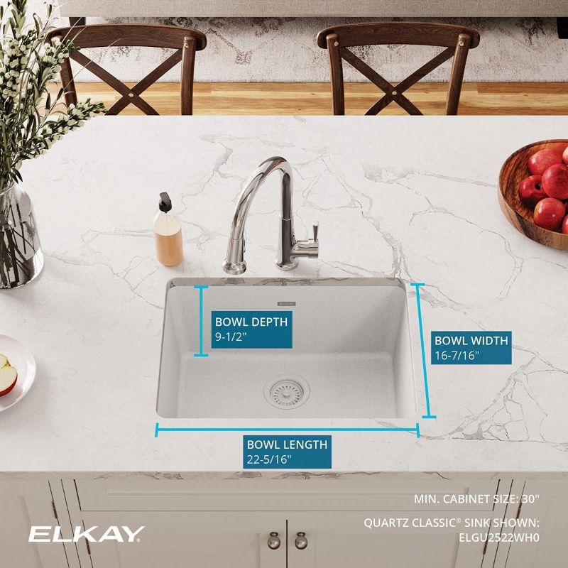 Photo 4 of (READ NOTES) Elkay Quartz Classic ELGU2522WH0 Single Bowl Undermount Sink, White White Sink Only