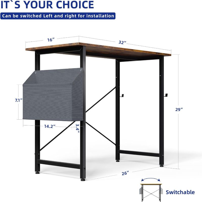 Photo 3 of (READ NOTES) Pamray 32 Inch Computer Desk for Small Spaces with Storage Bag, Home Office Work Desk with Headphone Hook, Small Office Desk Study Writing Table White Marble 32 inch