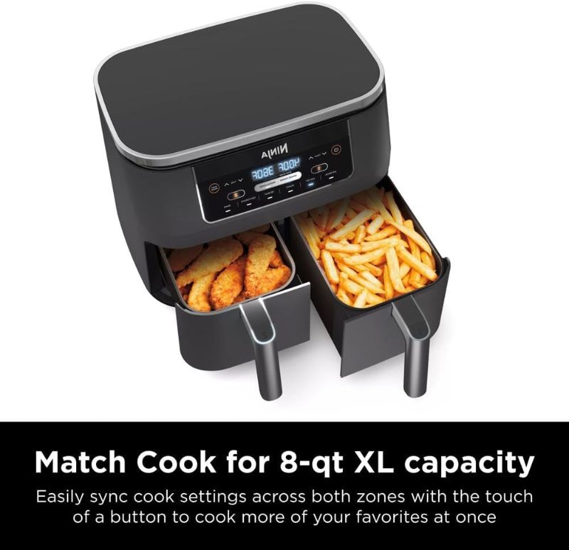 Photo 4 of (READ NOTES) Ninja DZ201 Foodi 8 Quart 6-in-1 DualZone 2-Basket Air Fryer with 2 Independent Frying Baskets, Match Cook & Smart Finish to Roast, Broil, Dehydrate & More for Quick, Easy Meals, Grey