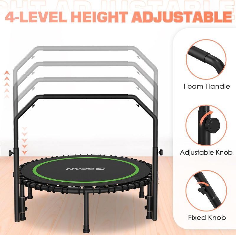 Photo 3 of (READ NOTES) BCAN 450/550 LBS Foldable Mini Trampoline, 40"/48" Fitness Trampoline with Bungees/Adjustable Foam Handle, Stable & Quiet Exercise Rebounder for Kids Adults Indoor/Garden Workout 40-450-Green