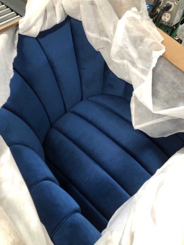 Photo 2 of (READ NOTES) Dewhut Oversized Pumpkin Couch Accent Chair, Modern Comfy Velvet Upholstered Barrel Chairs, Luxury Single Sofa Armchair for Living Room, Waiting Room, Office and Vanity, (BLUE) 