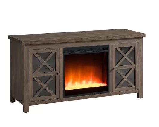 Photo 1 of (READ NOTES) Colton 47.75 in. Alder Brown TV Stand with Crystal Fireplace Insert Fits TV's up to 55 in.
