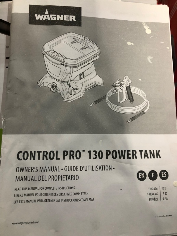 Photo 3 of NONFUNCTIONAL PARTS ONLY***********
Wagner Spraytech 2422951 Control Pro 130 Paint Sprayer Kit, High Efficiency Airless Sprayer with Low Overspray & 12" Extension, 515 & 413 Tip for Large Projects Control Pro 130 Kit