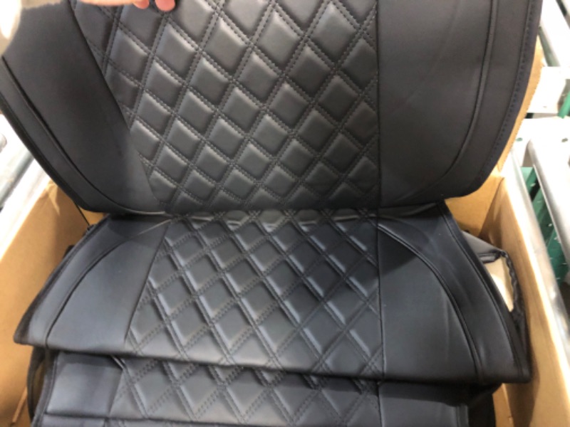 Photo 3 of MotorBox Faux Leather Seat Covers for Cars Trucks & SUV, Black Prestige Edition Car Seat Covers for Fronts Seats Only, Diamond Stitched Cushioned Interior Protectors for Automotive Seats Black 2 Front