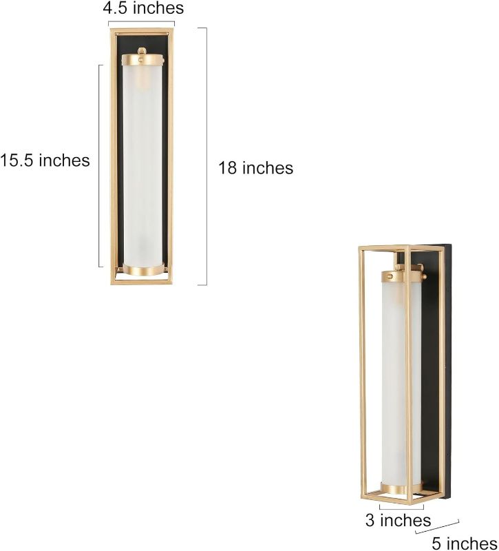 Photo 5 of (READ NOTES) ZEVNI Sconces Wall Lighting, 1-Light Modern Wall Sconce, Black and Gold Bathroom Light Fixtures with Large Cylinder Frosted Glass Shade, 4.5" x 5" x 18"
