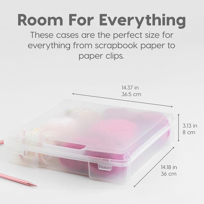 Photo 1 of IRIS USA 2 Pack Clear Scrapbook Paper Storage Boxes, Portable Craft and Art Project Case for 12 x 12 File Paper, Plastic Storage Box Office Documents Holder 12" x 12" Paper - 2 Pack