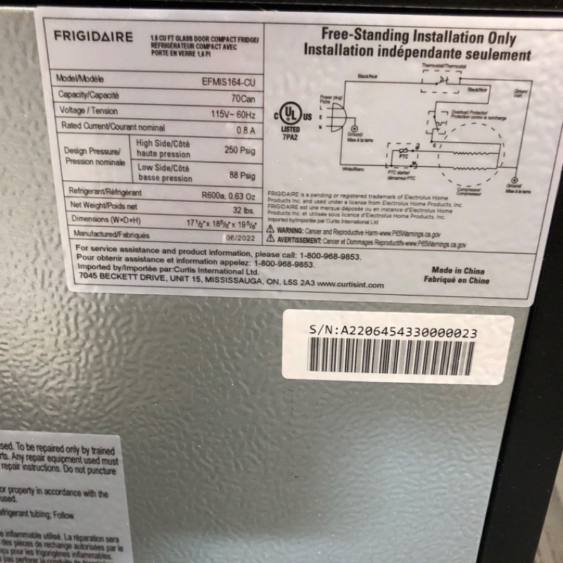 Photo 4 of **NONREFUNDABLE**FOR PARTS OR REPAIR**SEE NOTES**
Frigidaire 70 Can Beverage Refrigerator, (EFMIS164-CU) Black