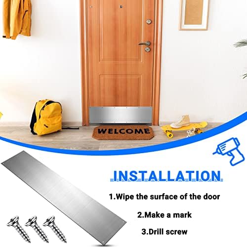 Photo 1 of 1 Sets 8 x 36 Inches Silver Door Kick Plate for Exterior Doors Suitable for 36 Inch Doors Aluminum Kick Plates with Screws for Wood Metal Interior/Exterior Anti Scratch Door Protection