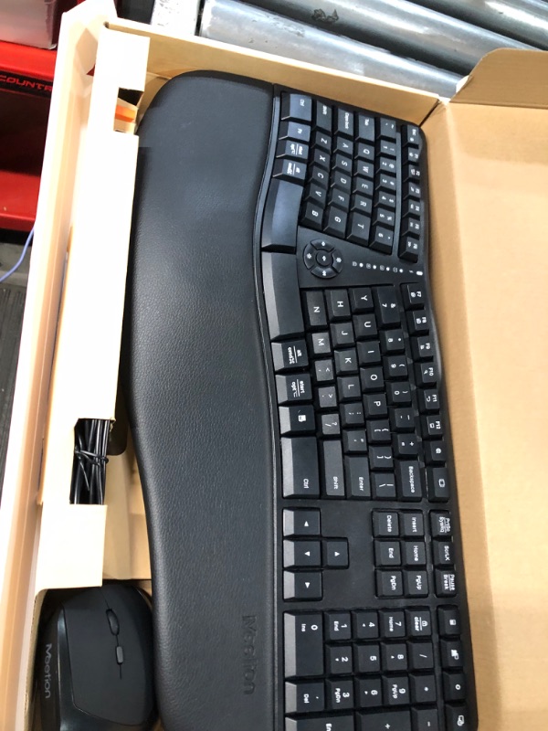 Photo 2 of MEETION Ergonomic Wireless Keyboard and Mouse, Ergo Keyboard with Vertical Mouse, Split Keyboard with Cushioned Wrist, Palm Rest, Natural Typing, Rechargeable, Full Size, Windows/Mac/Computer/Laptop