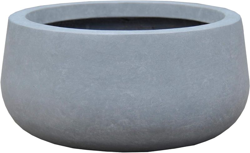 Photo 1 of  12.5" W Round Natural Concrete Elegant Planters  Outdoor Indoor Modern Planter Pots, Seamless with Drainage Hole