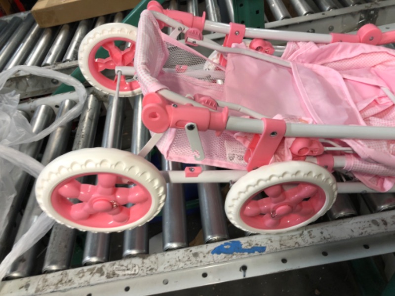 Photo 4 of Badger Basket 3-in-1 Doll Pram, Carrier, and Stroller (fits 18 inch Dolls), Pink Gingham