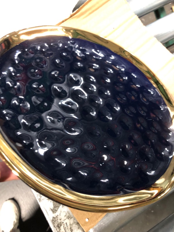 Photo 1 of 10" PLATES ONLY 3 COUNT*
Stone Lain Porcelain  Blue and Golden Rim, Dark Blue
