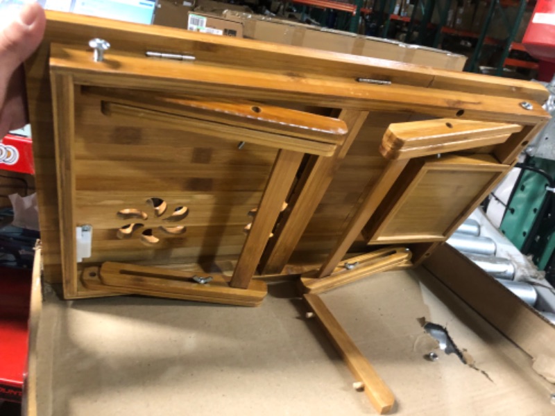 Photo 3 of Bamboo Laptop Bed Tray with Drawer and Adjustable Top, Legs, Cooling Holes in Brown