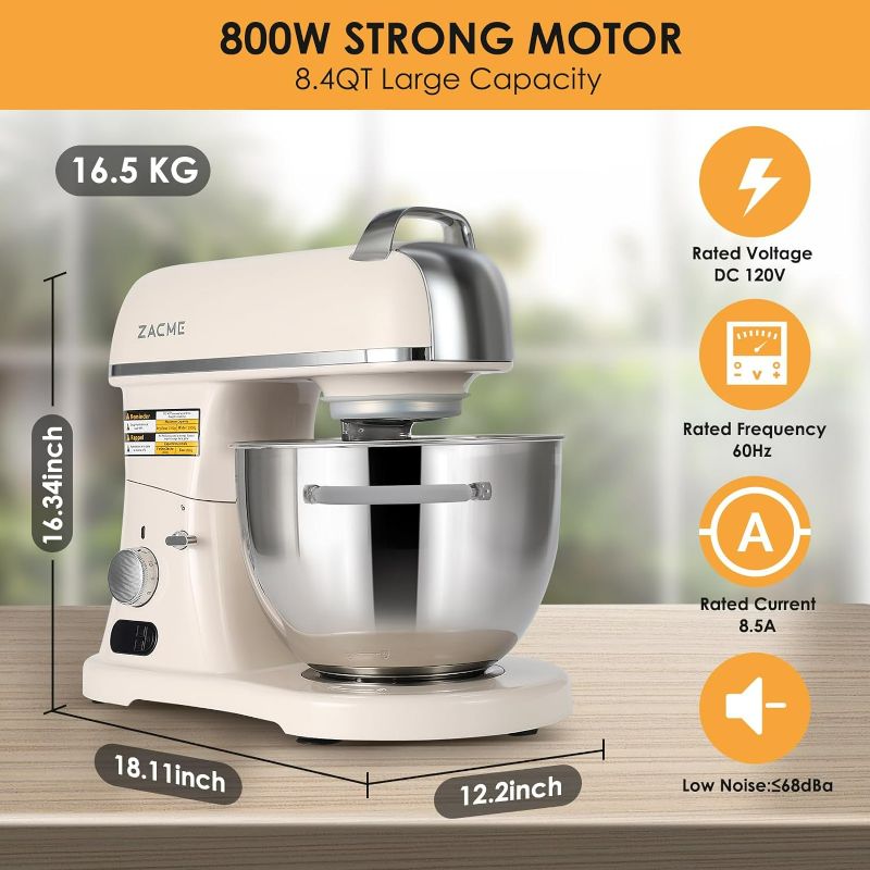 Photo 5 of (READ NOTES) ZACME 8.4QT Commercial Stand Mixer 800W with NSF Certified and Aluminum die casting, Kitchen Electric Mixer Metal Food Mixer with Stainless Steel 8L Bowl, Dough Hook, Whisk and Beater
