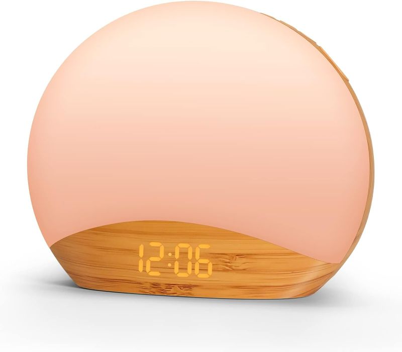 Photo 1 of REACHER Wood Grain Sunrise Alarm Clock and Sound Machine Nightlight, Digital Dimmable 