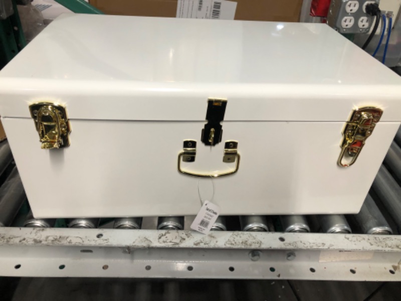 Photo 6 of **READ NOTES BELOW***Zanzer White Trunks Set of 2 - Vintage Style Storage w/Gold Finish Handles & Locks