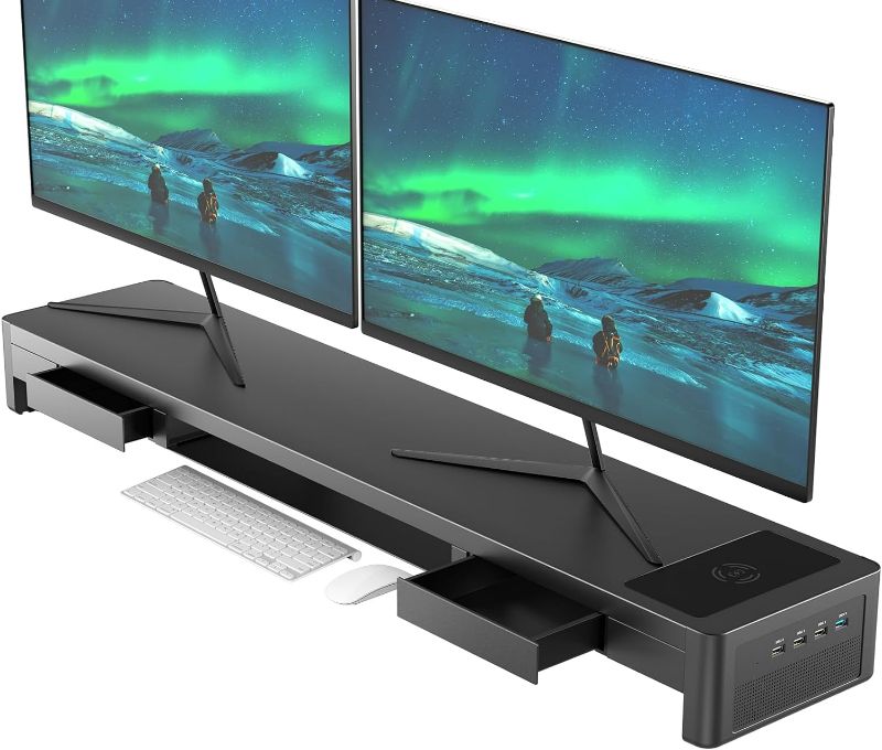 Photo 1 of STARVIKY Dual Monitor Stand Riser with Drawers and Audio,4 USB Ports and Charging Pad