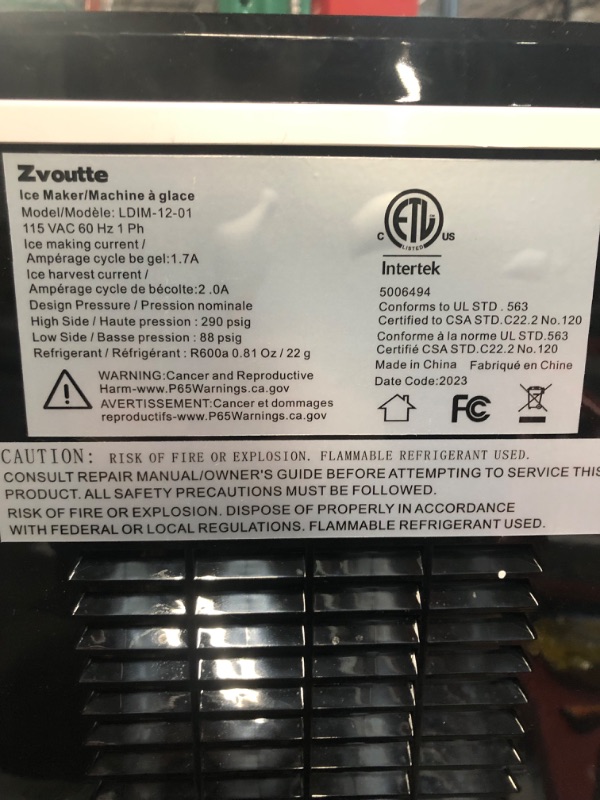 Photo 4 of ***USED AND DIRTY - POWERS ON - UNABLE TO TEST FURTHER***
Portable Countertop Ice Maker Machine - Zvoutte Self-Cleaning 9 Cubes in 8-10 mins, 26 lbs/24 