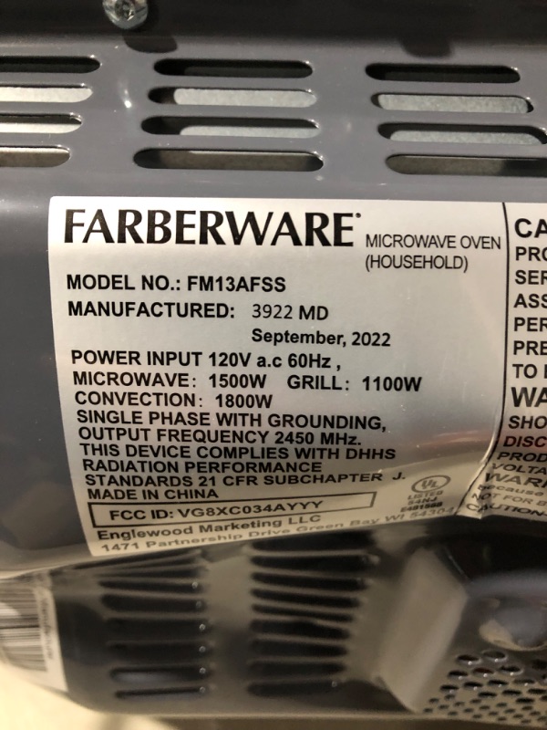 Photo 10 of * important * see clerk notes *
Farberware Countertop Microwave 1.1 Cu. Ft. 1000-Watt Compact Microwave Oven with LED lighting