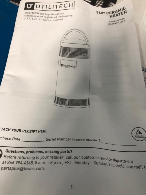 Photo 2 of Utilitech Up to 1500-Watt Ceramic Tower Indoor Electric Space Heater with Thermostat 