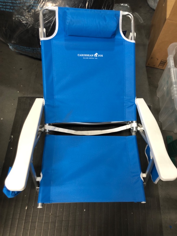 Photo 1 of Caribbean Joe Folding Beach Chair, 5 Position Lightweight, Portable Reclining Blue