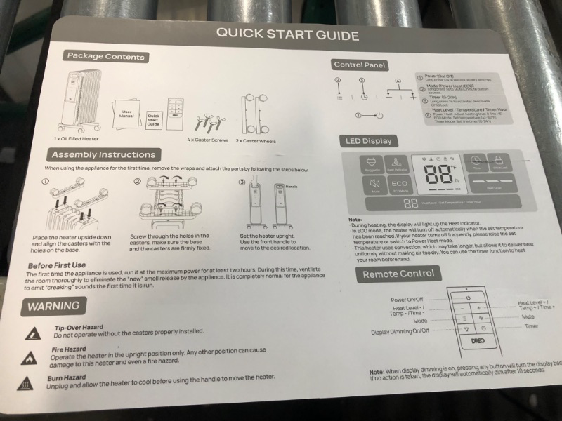 Photo 6 of **SEE NOTES/NON-REFUNDABLE FOR PARTS**
Dreo Oil Filled Radiator, Electric Radiant Heaters Remote Control, 4 Modes, 1500W Space Grey