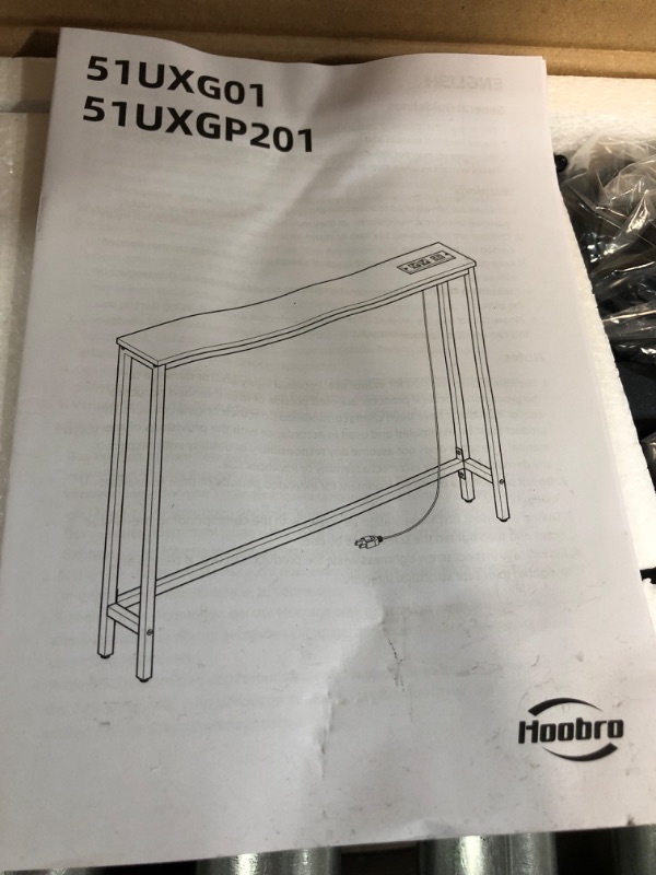 Photo 1 of HOOBRO 39.4" Skinny Console Table with Power Outlets, 5.9" Behind Couch Table Brown
