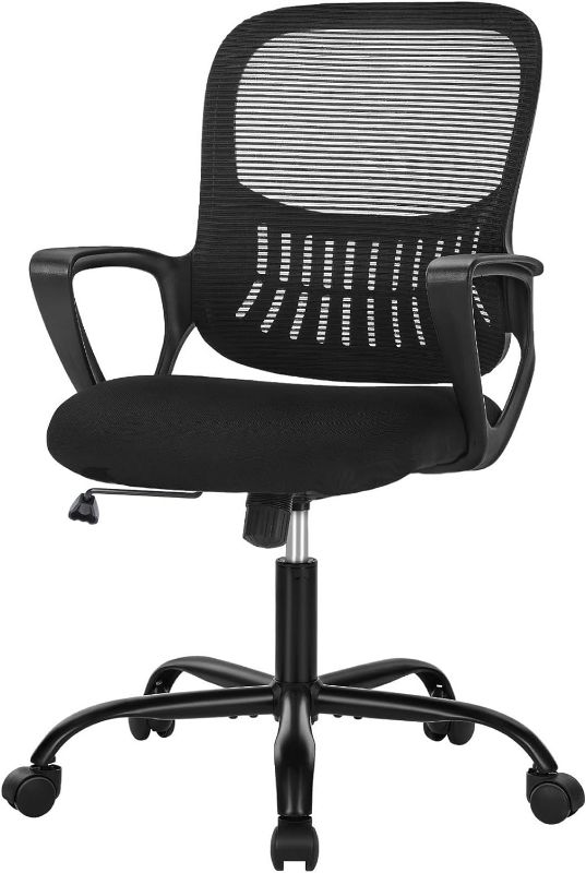 Photo 1 of SMUG Office Computer Gaming Desk Chair, Ergonomic Mid-Back Mesh Rolling Work Black