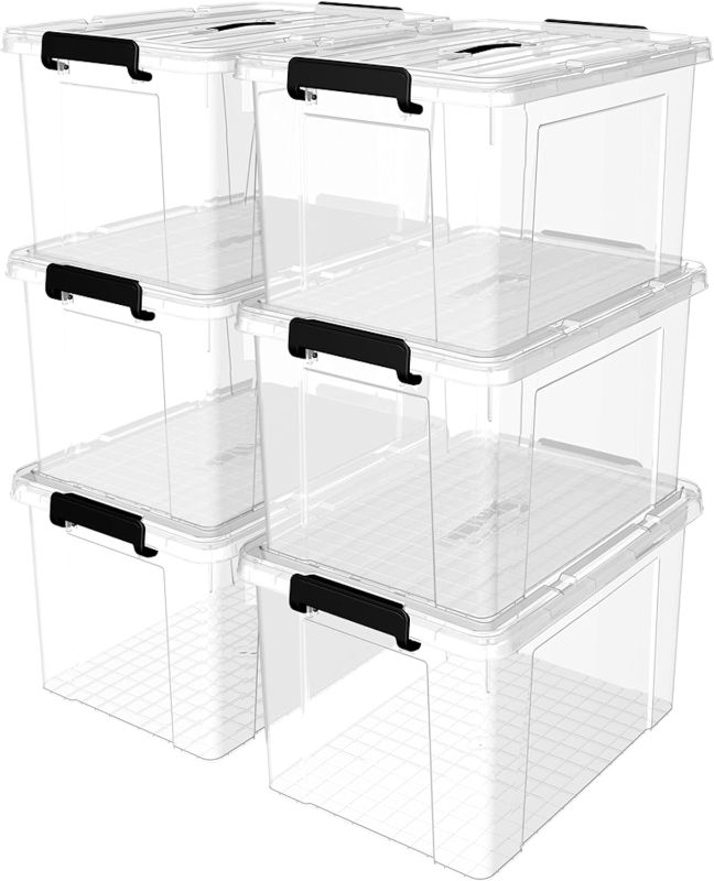 Photo 1 of WYT Clear Storage Latch Bins, 5-Pack Storage Organizer Box with Handle and Lids, 5-Litre