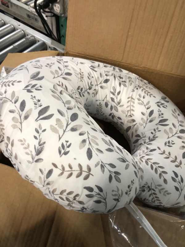 Photo 3 of Boppy Original Support Nursing Pillow, Gray Taupe Leaves, Ergonomic Breastfeeding, Bottle Feeding, and Bonding, Firm Hypoallergenic Fiber Fill, Removable Cover, Machine Washable