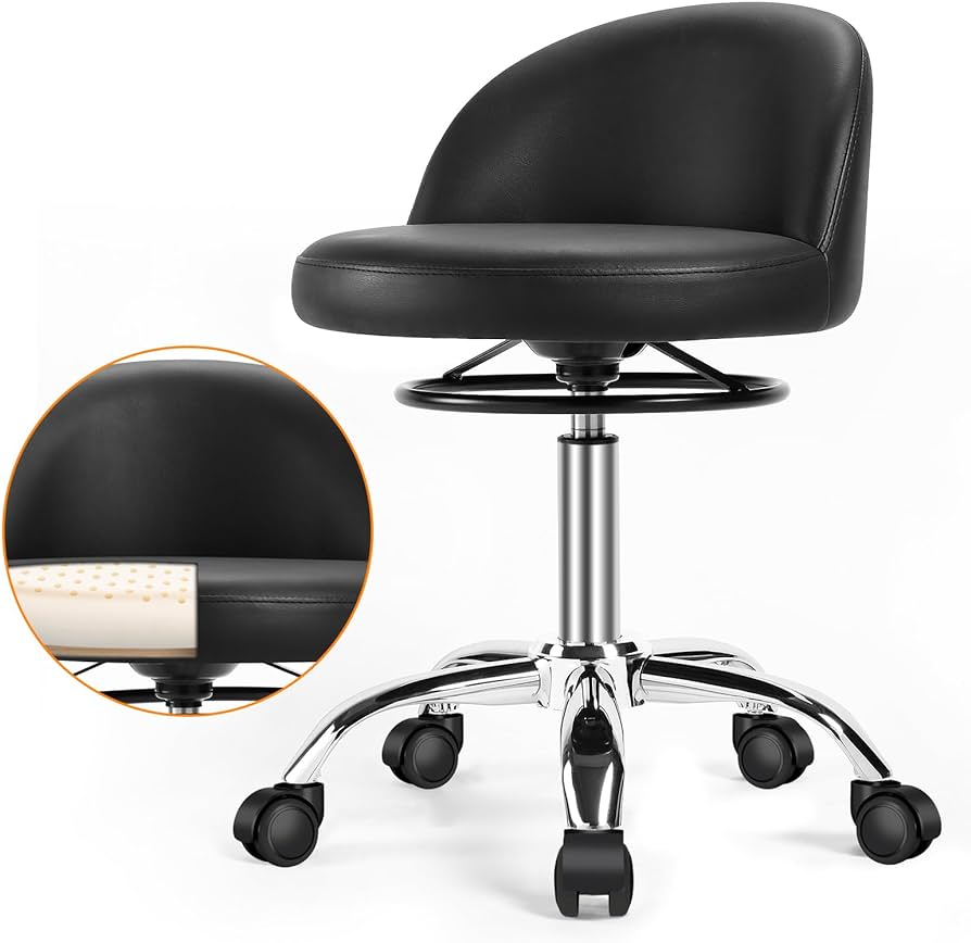 Photo 1 of Comfortable Rolling Stool with Pu Leather Cushioned,Height Adjustable,Easy Sliding & No Rollover,300lbs Weight Capacity, Swivel Salon Stool Chair Suitable for Tattoo Office Massage Medical Facial Spa