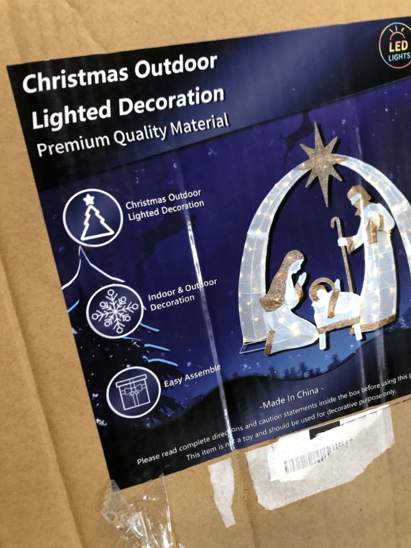 Photo 3 of Yostyle 5FT Lighted Christmas Outdoor Nativity Scene-Large Light up Nativity Scene Silhouette Indoor Outdoor Christmas Decorations 2023, Outdoor Nativity Set Lighted with Metal Stakes (Golden)