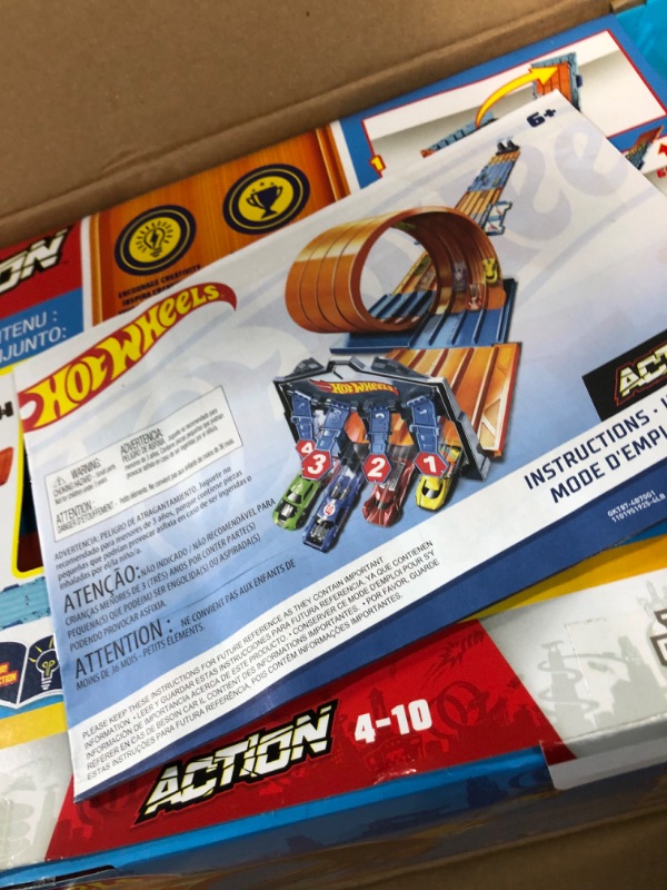 Photo 4 of ?€?Hot Wheels Race Crate with 3 Stunts in 1 Set Portable Storage Ages 6 to 10 [Amazon Exclusive] & Set Of 10 1:64 Scale Toy Trucks And Cars For Kids And Collectors (Styles May Vary) [Amazon Exclusive] Race Tracks + Hot Wheels Set Of 10