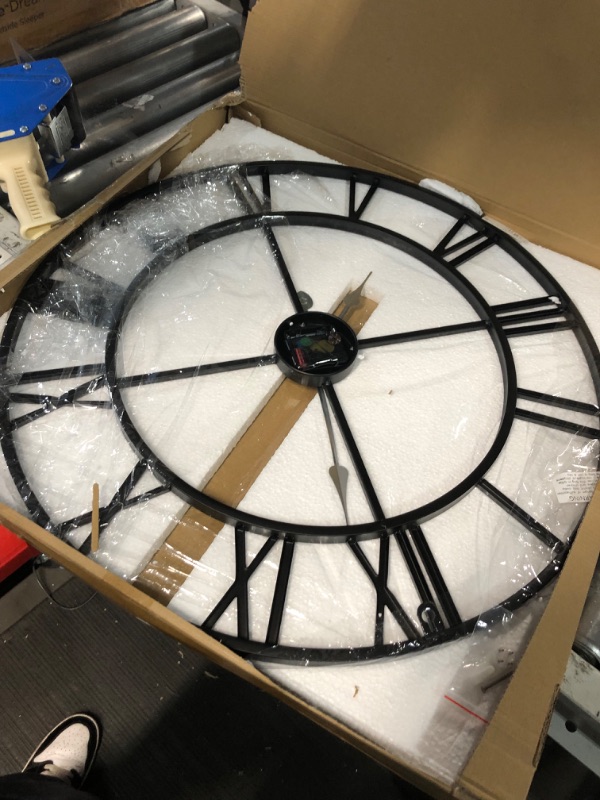 Photo 2 of **NONREFUNDABLE**FOR PARTS OR REPAIR**SEE NOTES**
Large Wall Clock Metal Retro Roman Numeral Clock, Black 24 Inch