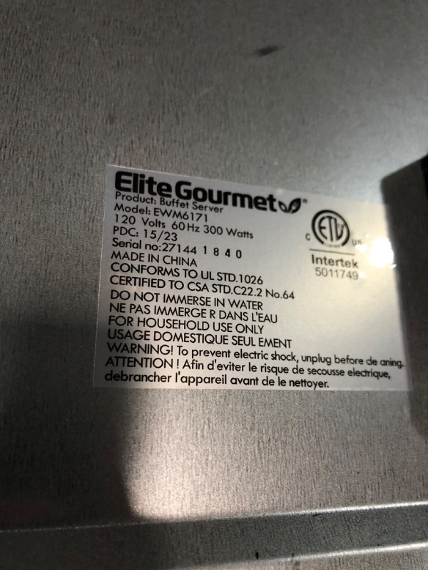 Photo 4 of * used * damaged * see images * 
Elite Gourmet EWM-6171# 7.5 Quart Triple Buffet Server Food Warmer Temperature Control, 