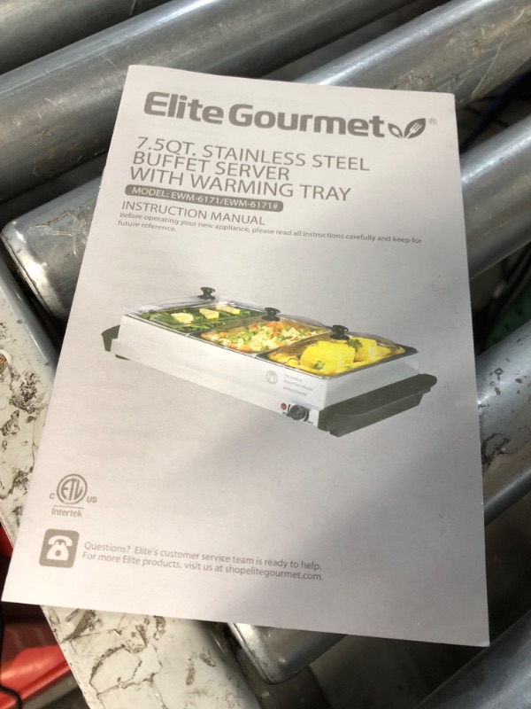 Photo 7 of * used * damaged * see images * 
Elite Gourmet EWM-6171# 7.5 Quart Triple Buffet Server Food Warmer Temperature Control, 