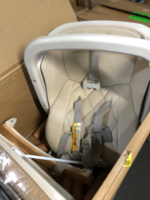 Photo 2 of **NONREFUNDABLE**FOR PARTS OR REPAIR**SEE NOTES**
3-in-1 Convertible Wooden High Chair,Baby High Chair with Adjustable Legs & Dishwasher Safe Tray, Made of Sleek Hardwood & Premium Leatherette,Cream Color