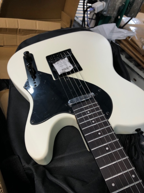 Photo 3 of Asmuse Electric Guitar (Snow white, with Black Pickguard) Bundle with Standard Gig Bag, and 6-String Nickel-Plated Strings (3 Items)