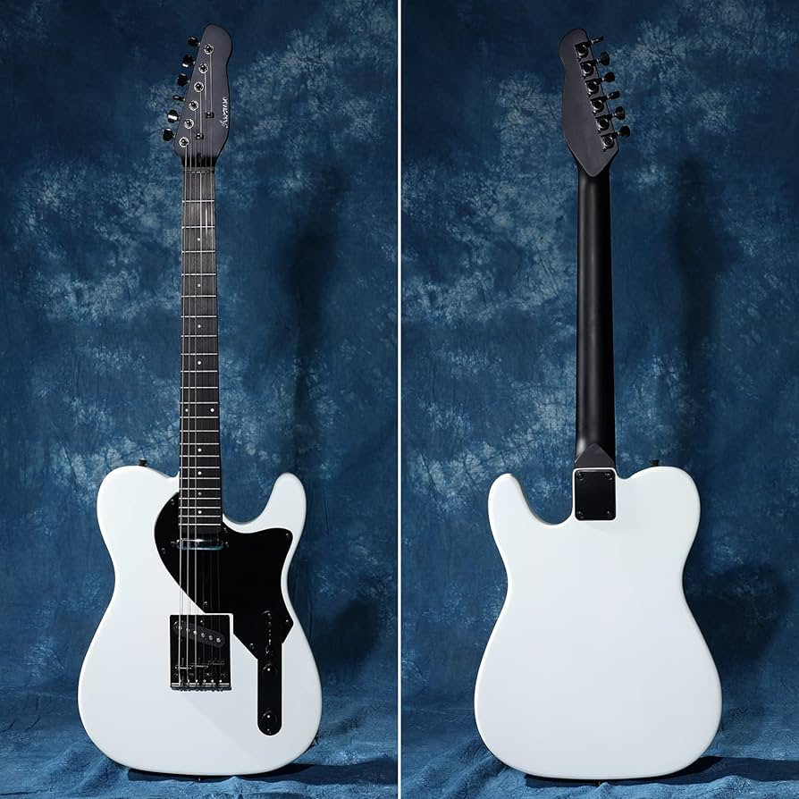 Photo 1 of Asmuse Electric Guitar (Snow white, with Black Pickguard) Bundle with Standard Gig Bag, and 6-String Nickel-Plated Strings (3 Items)