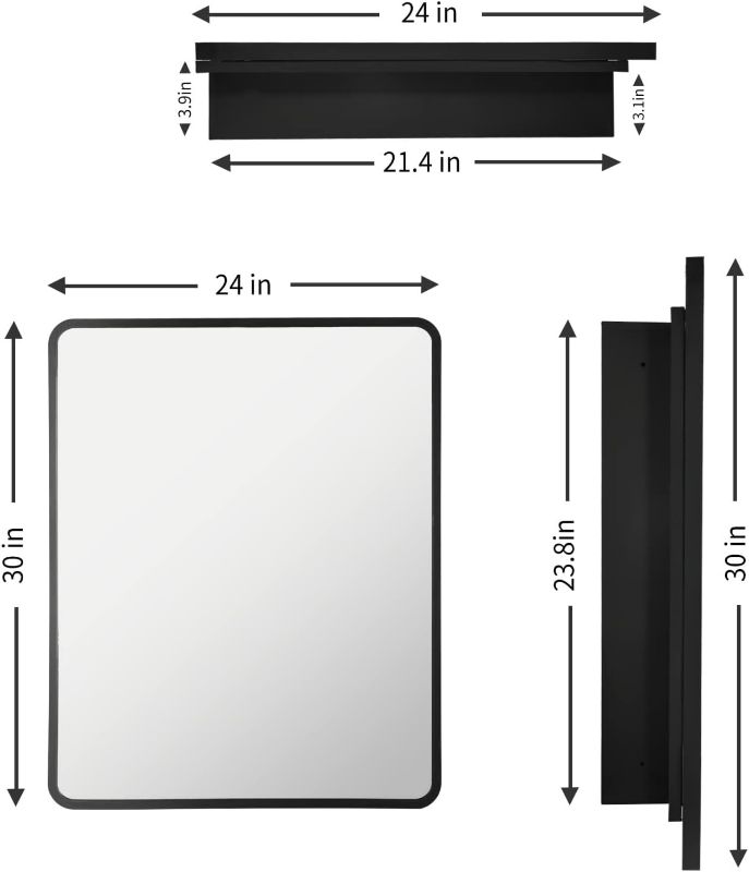Photo 5 of (READ NOTES) MOVO 24 Inch x 30 Inch Black Metal Framed Bathroom Mirror Medicine Cabinet Rectangle Tilting Beveled Vanity Mirrors Recess or Surface Mount Installation 24"W x 30"H Black..