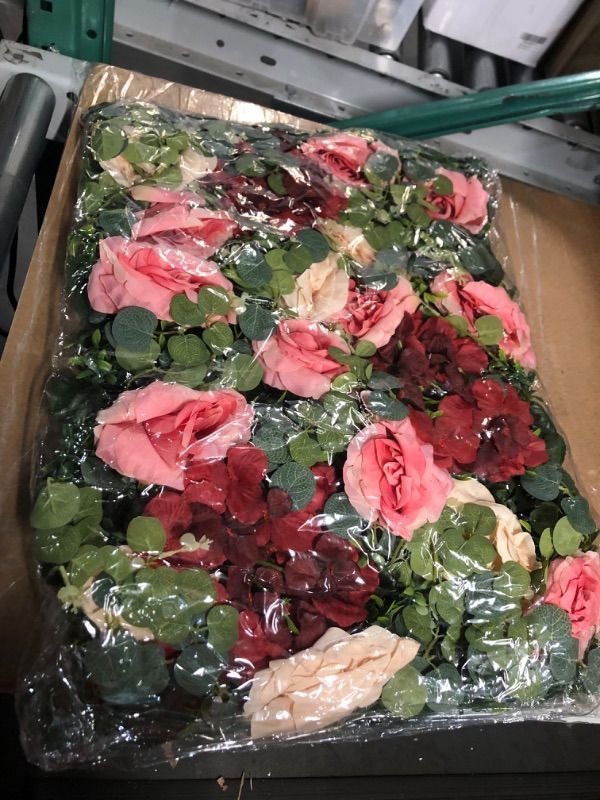 Photo 2 of ***1 PC small***Nuptio Floral Flower Wall Backdrop 24" x 16" Pink & Red Roses Flowers Panels - Hanging Artificial Flower Wall