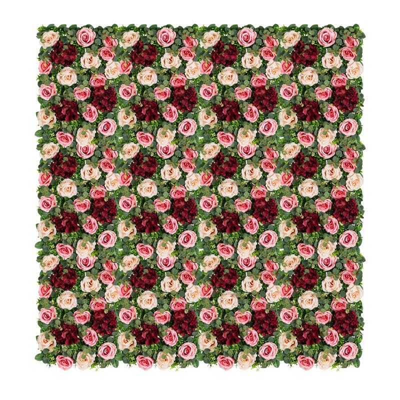 Photo 1 of 1 PC Nuptio Floral Flower Wall Backdrop 24" x 16" Pink & Red Roses Flowers Panels - Hanging Artificial Flower Wall